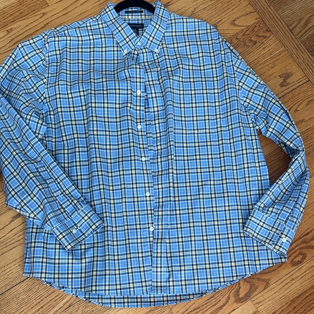 Lands' End Blue and Yellow Plaid Men's Shirt